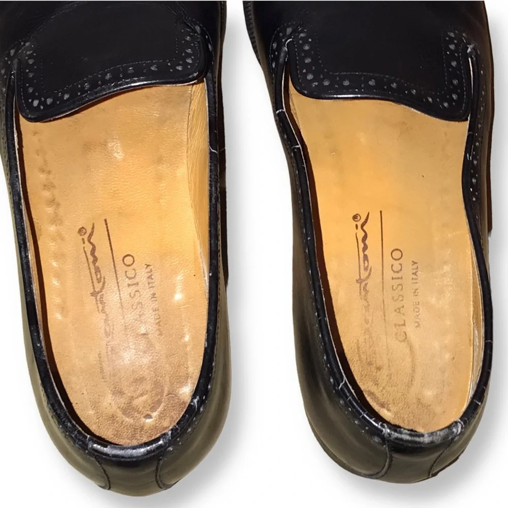 SANTONI Black Leather Italian Loafers - 7 - Picture 7 of 9
